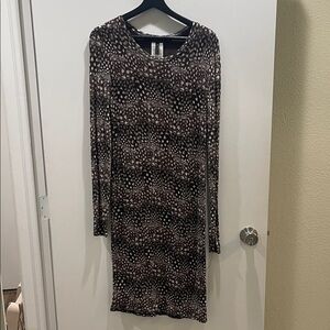 BCBGMaxAzria Long Sleeve Brown Patterned Dress